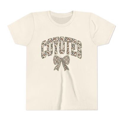 Youth Coyotes CAMO Print Tee with Bow — Girls' School Spirit Shirt