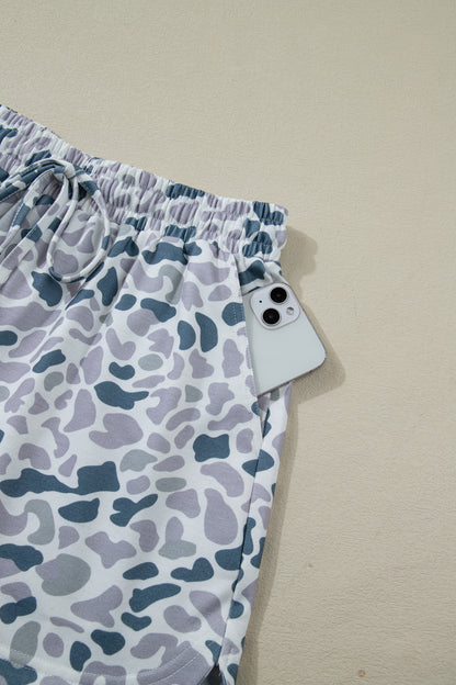 Multicolour Abstract Patterned Polo Collar T Shirt and Shorts Set