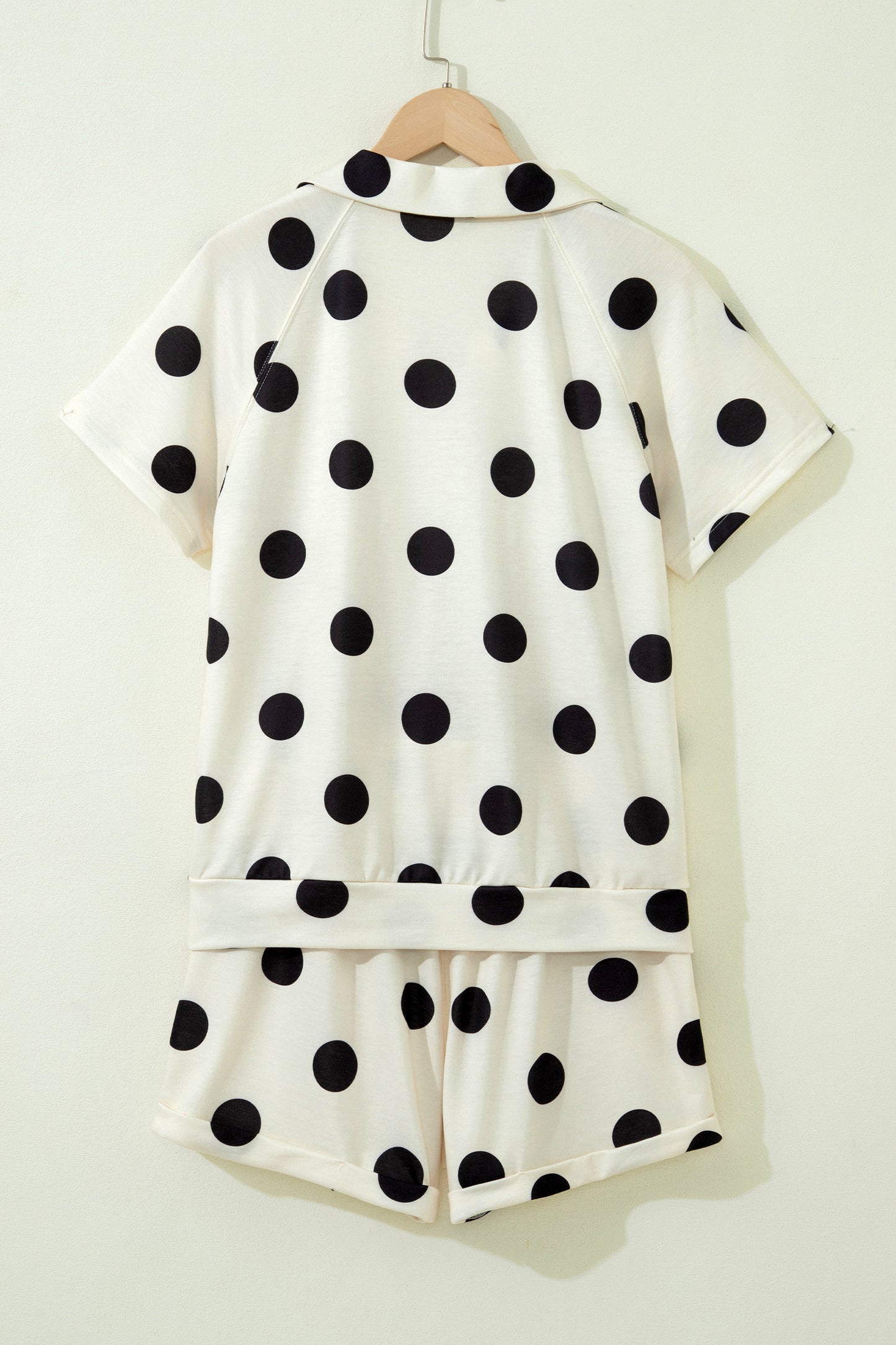 Pink Polka Dot Print V Neck Tee Short Set