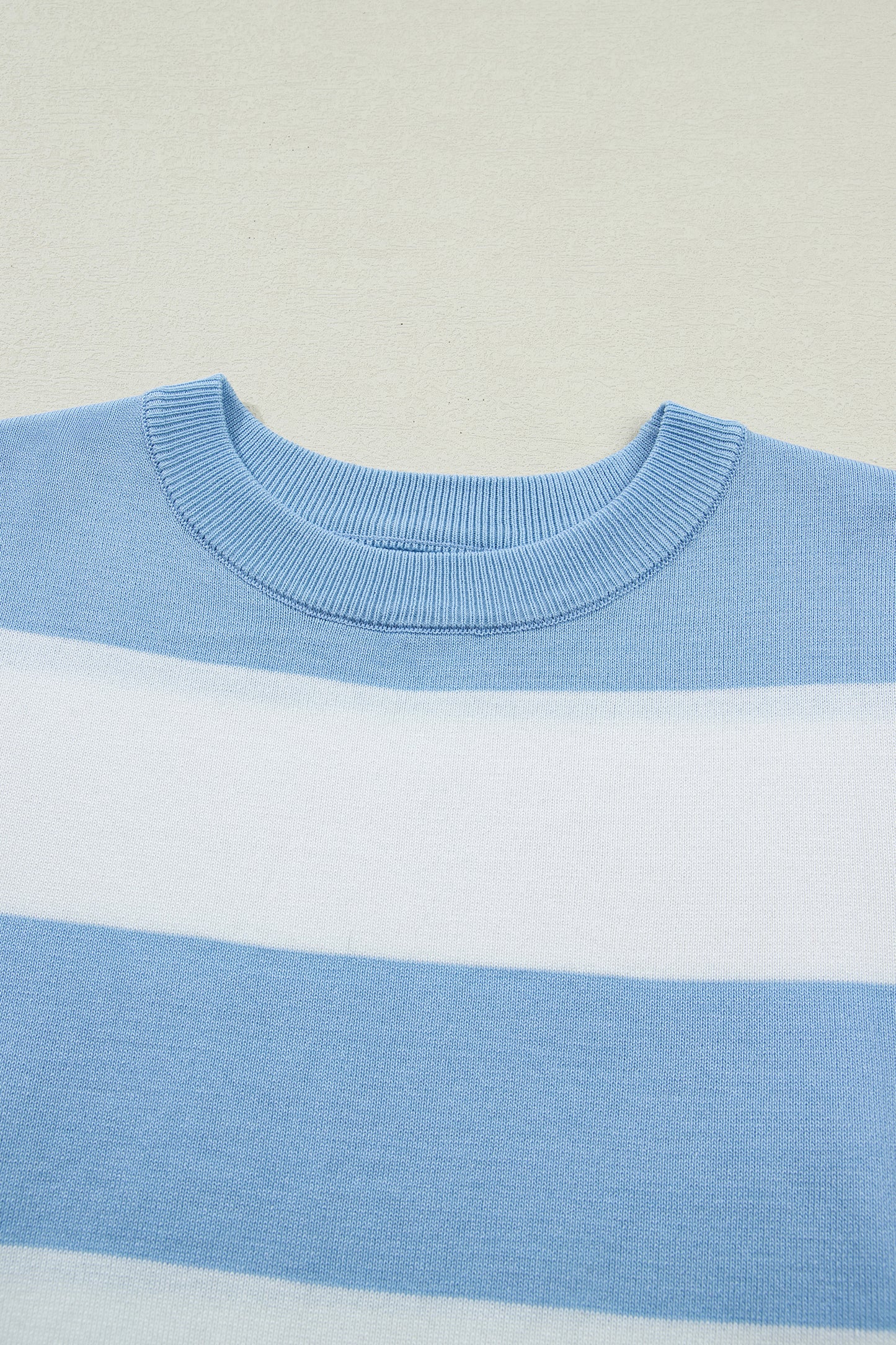 Sky Blue Stripe Colorblock Striped Knitted T shirt