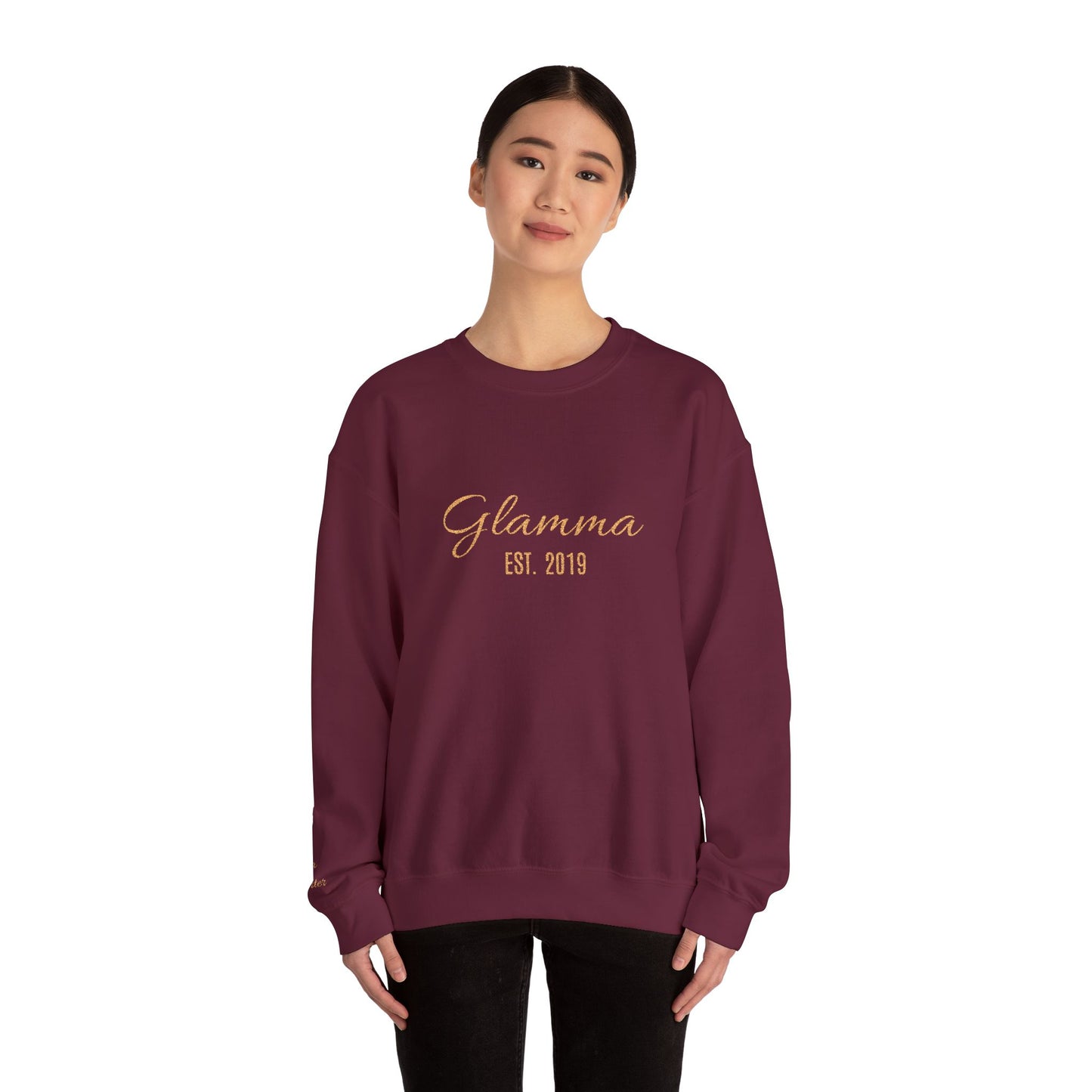 Crewneck Sweatshirt — 'Glamma Est. 2019' Rose Gold Script Grandma Gift