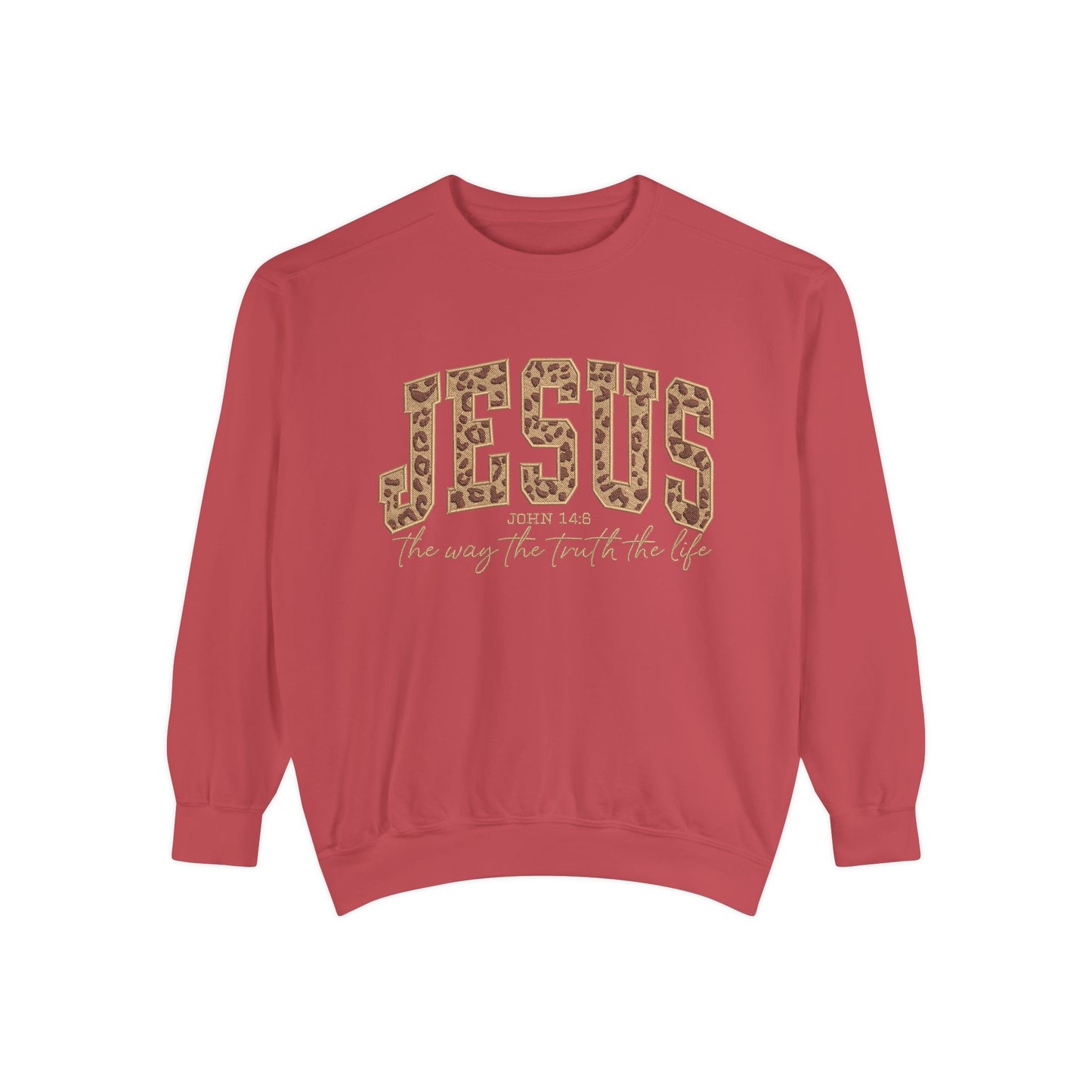 Jesus Leopard Print Sweatshirt — "Jesus: The Way, The Truth, The Life" Christian Crewneck