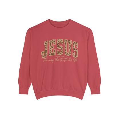 Jesus Leopard Print Sweatshirt — "Jesus: The Way, The Truth, The Life" Christian Crewneck