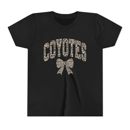 Youth Tee — "Coyotes" LEOPARD Print Cheer Bow Graphic