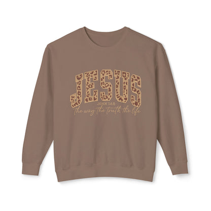 Jesus Leopard Print Crewneck Sweatshirt – Faith-Inspired Graphic Pullover