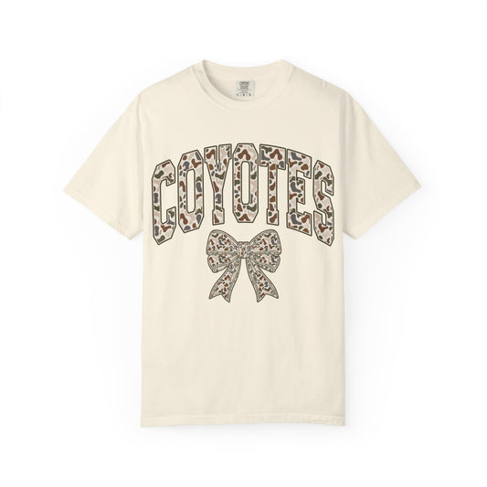 Coyotes Camo Print T-Shirt with Bow — Cute Animal Print Team Tee
