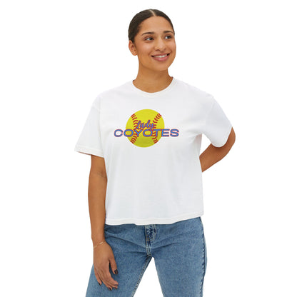 Ladies Coyotes Softball Boxy Tee — Women's Cropped Baseball Shirt