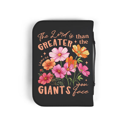 Bible Cover - "The Lord is Greater than the Giants You Face" Floral Zippered Bible Case