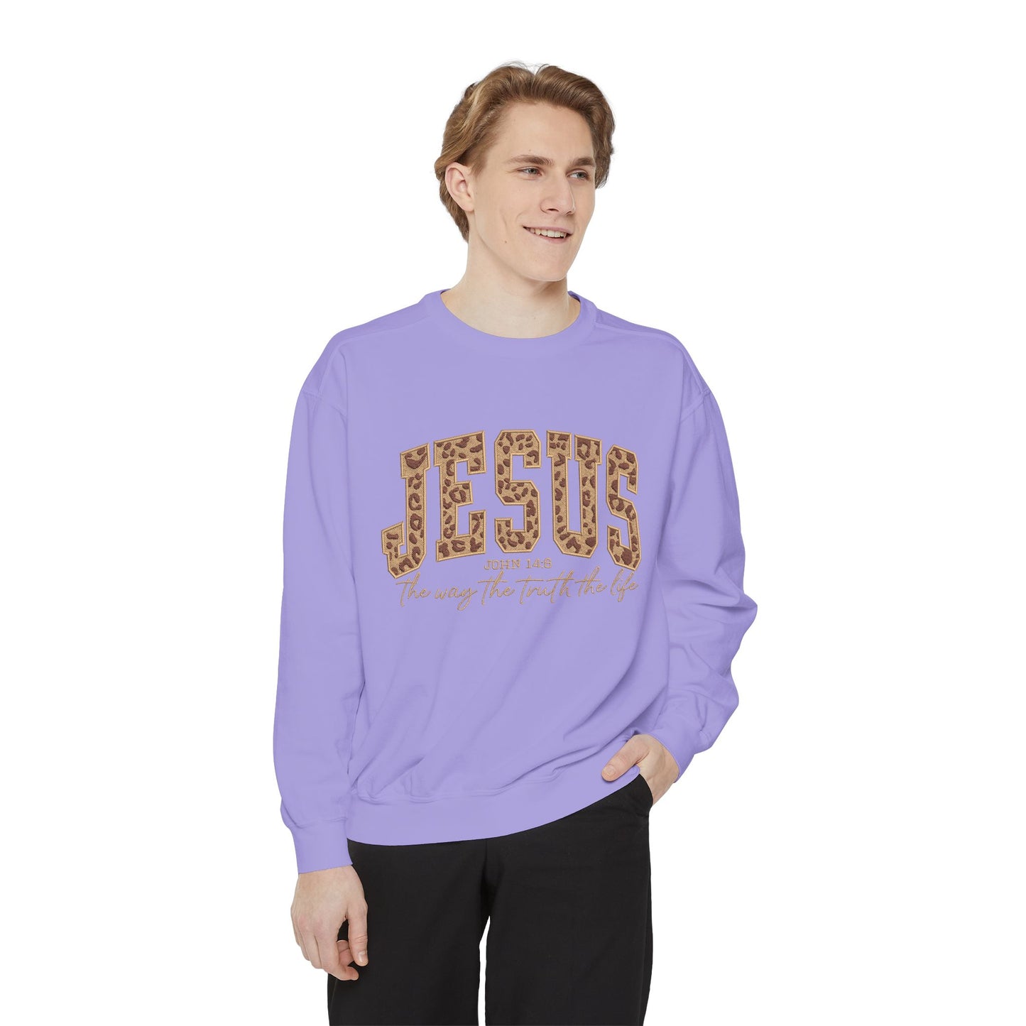 Jesus Leopard Print Sweatshirt — "Jesus: The Way, The Truth, The Life" Christian Crewneck