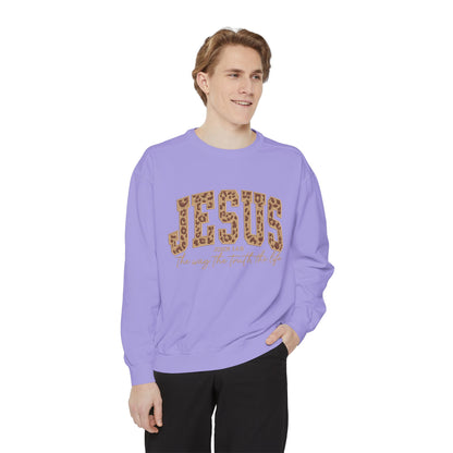 Jesus Leopard Print Sweatshirt — "Jesus: The Way, The Truth, The Life" Christian Crewneck