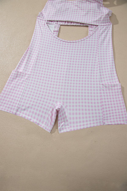 Racing Red Faux Two Piece Gingham Contrast Patchwork Loose Mini Dress
