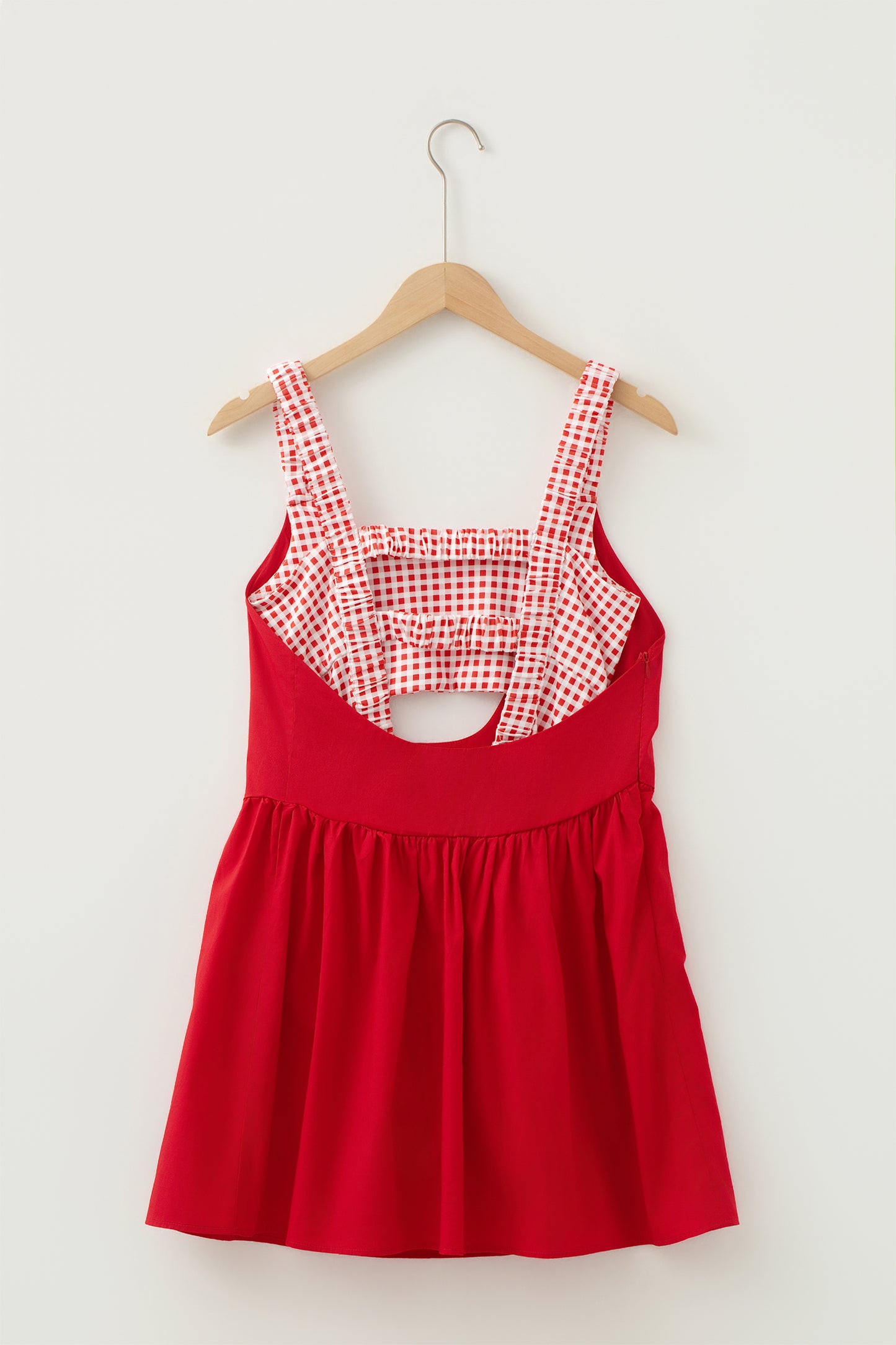 Racing Red Faux Two Piece Gingham Contrast Patchwork Loose Mini Dress