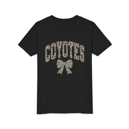 Youth Tee — "Coyotes" LEOPARD Print Cheer Bow Graphic