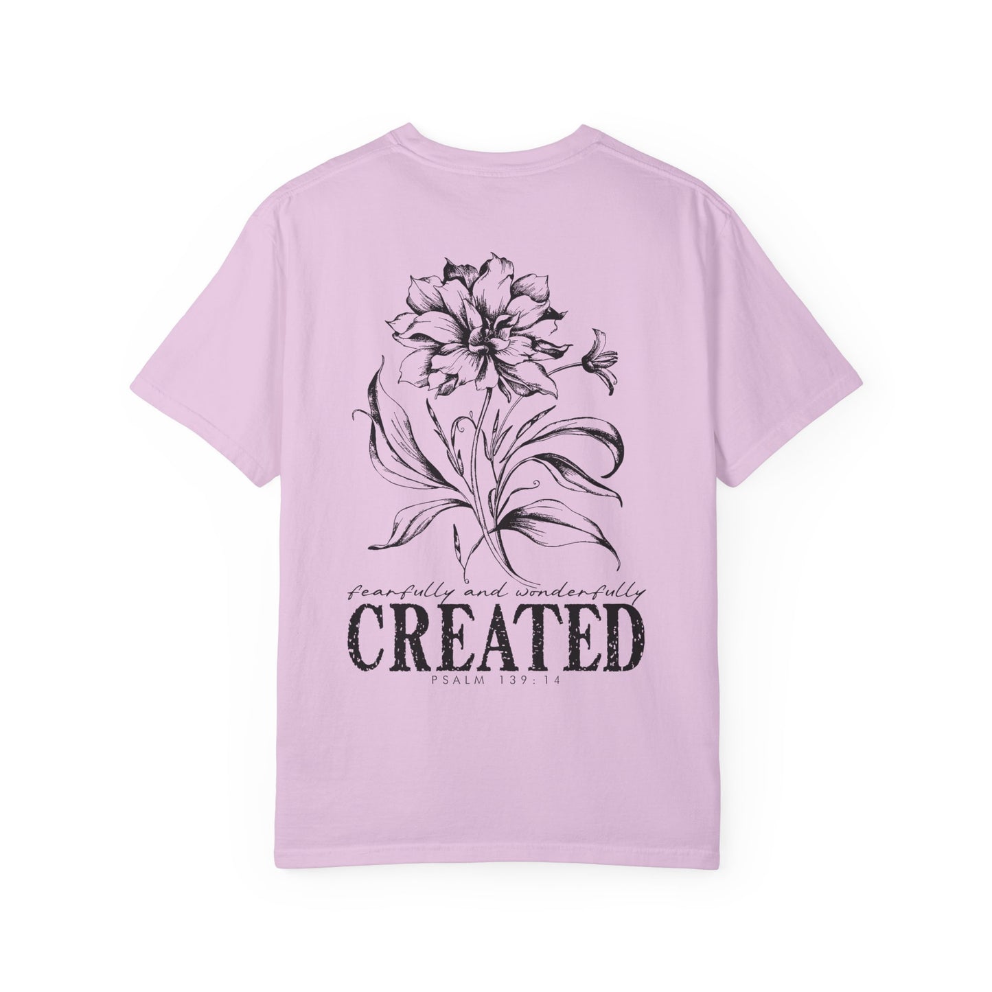 T-Shirt — "Fearfully and Wonderfully Created" Floral Back Print