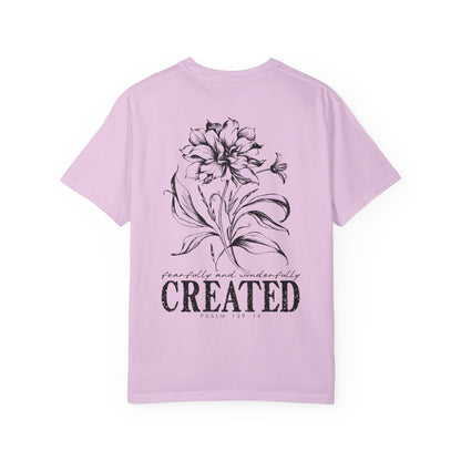 T-Shirt — "Fearfully and Wonderfully Created" Floral Back Print