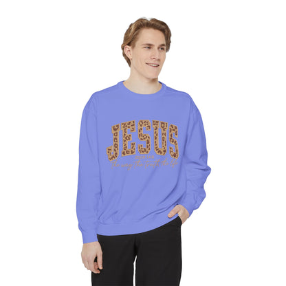 Jesus Leopard Print Sweatshirt — "Jesus: The Way, The Truth, The Life" Christian Crewneck