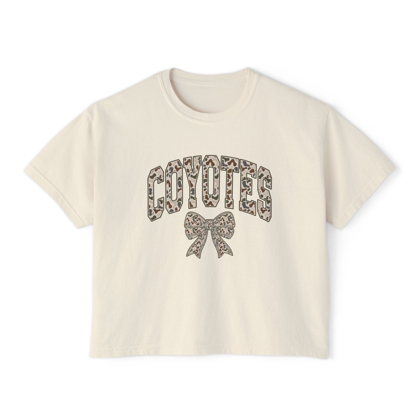 Coyotes Camo Print Boxy Tee — Women's Trendy Team Spirit Shirt