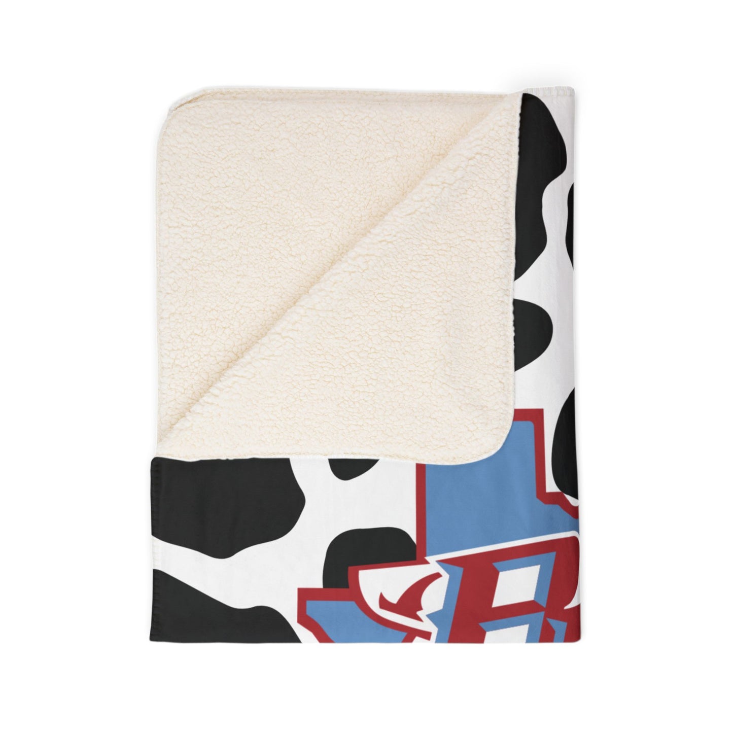 Cow Print BC Logo Sherpa Blanket — Cozy Fleece Throw for Texas Fans