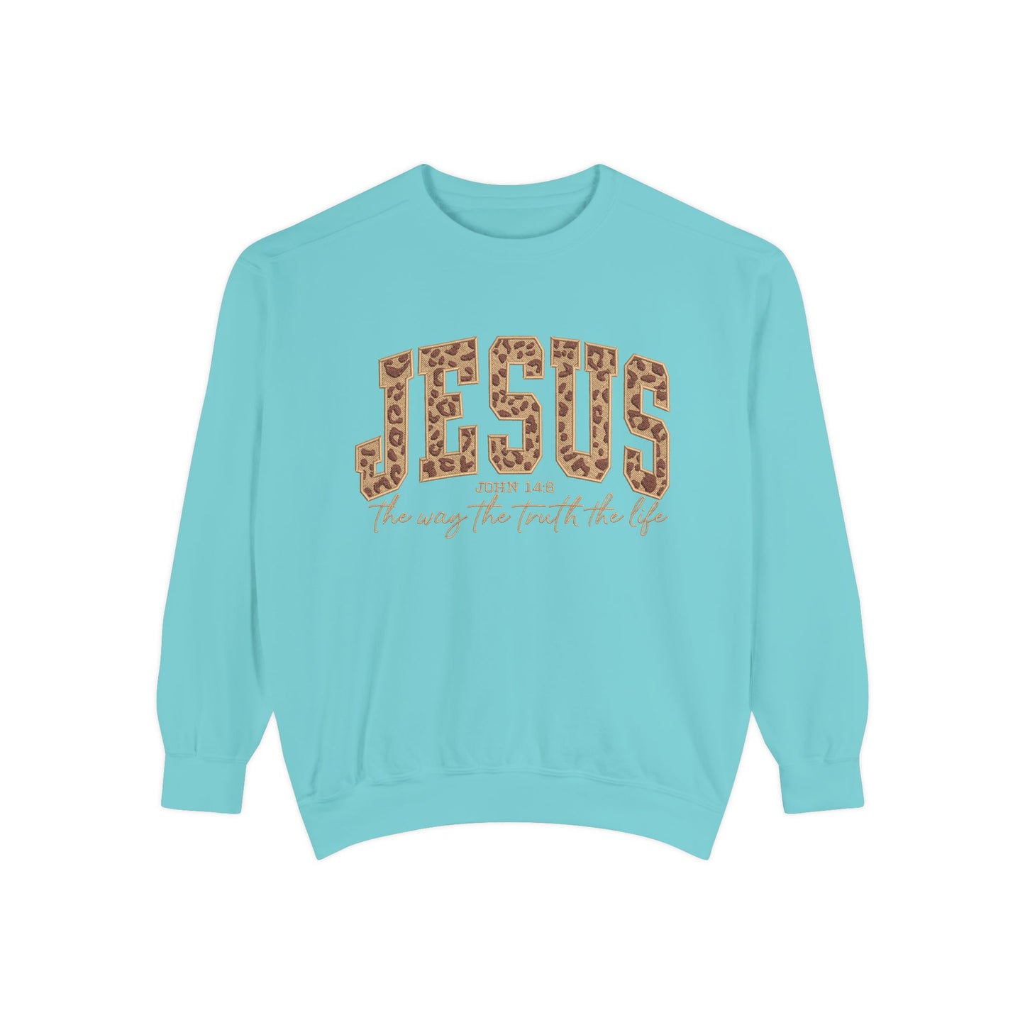 Jesus Leopard Print Sweatshirt — "Jesus: The Way, The Truth, The Life" Christian Crewneck