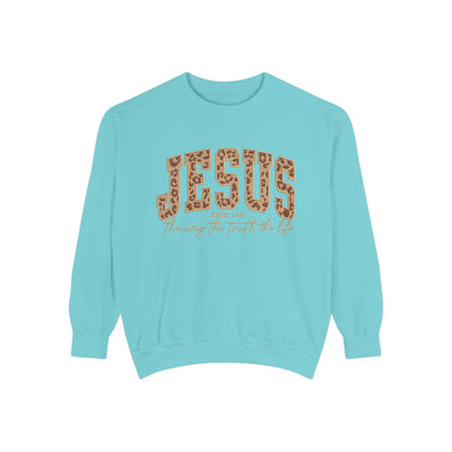 Jesus Leopard Print Sweatshirt — "Jesus: The Way, The Truth, The Life" Christian Crewneck