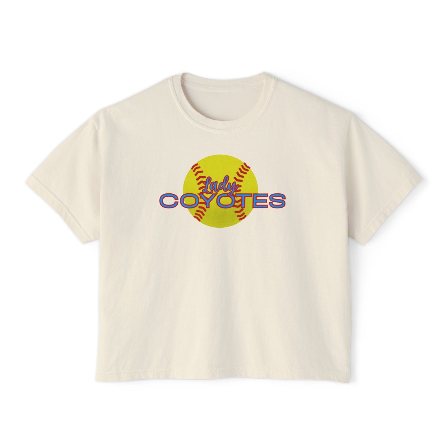 Ladies Coyotes Softball Boxy Tee — Women's Cropped Baseball Shirt