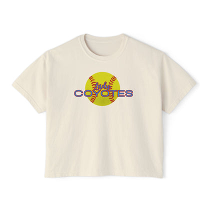 Ladies Coyotes Softball Boxy Tee — Women's Cropped Baseball Shirt