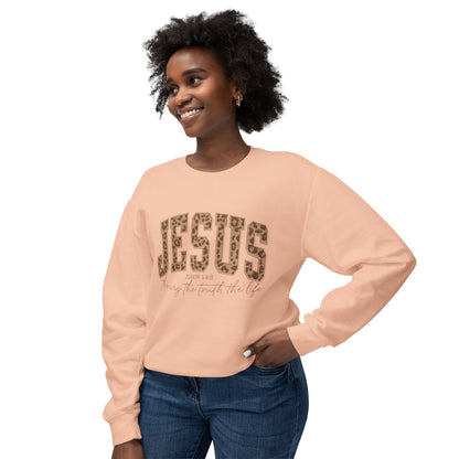 Jesus Leopard Print Crewneck Sweatshirt – Faith-Inspired Graphic Pullover