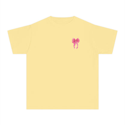 Youth Tee — "God Says I Am" Pink Bows Graphic