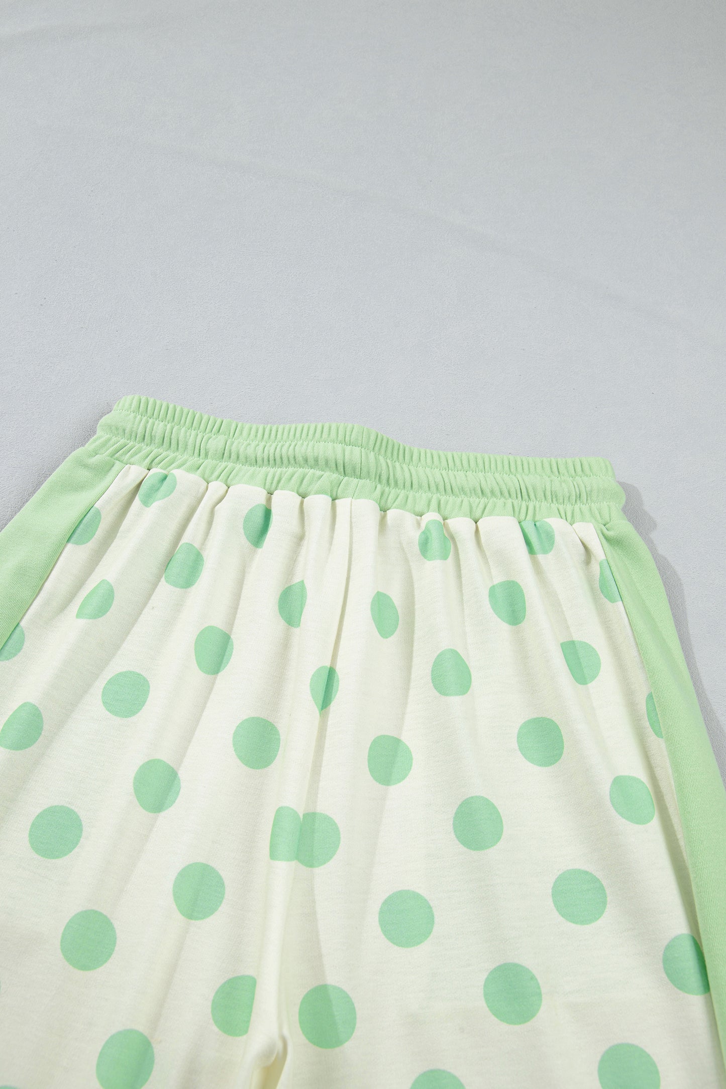 Sky Blue Color Block Patchwork Polka Dot Wide Leg Pant Set