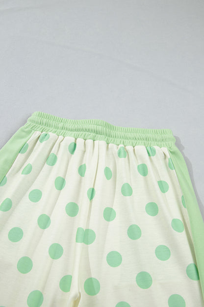 Sky Blue Color Block Patchwork Polka Dot Wide Leg Pant Set