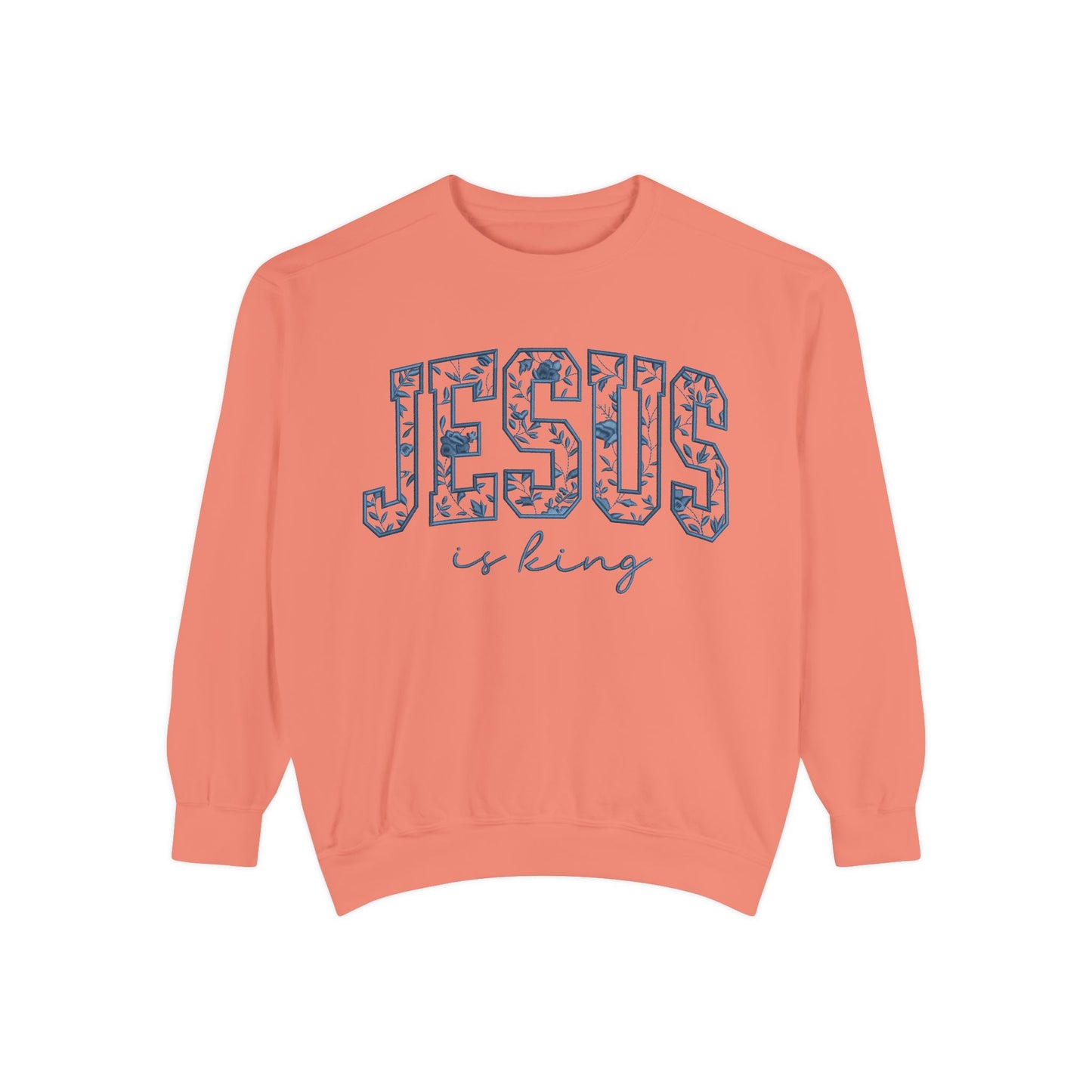 Jesus Is King Floral-Print Sweatshirt — Christian Faith Crewneck