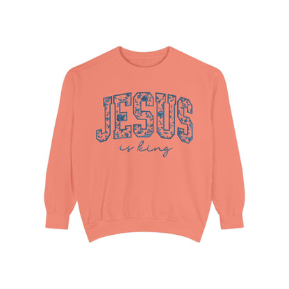 Jesus Is King Floral-Print Sweatshirt — Christian Faith Crewneck
