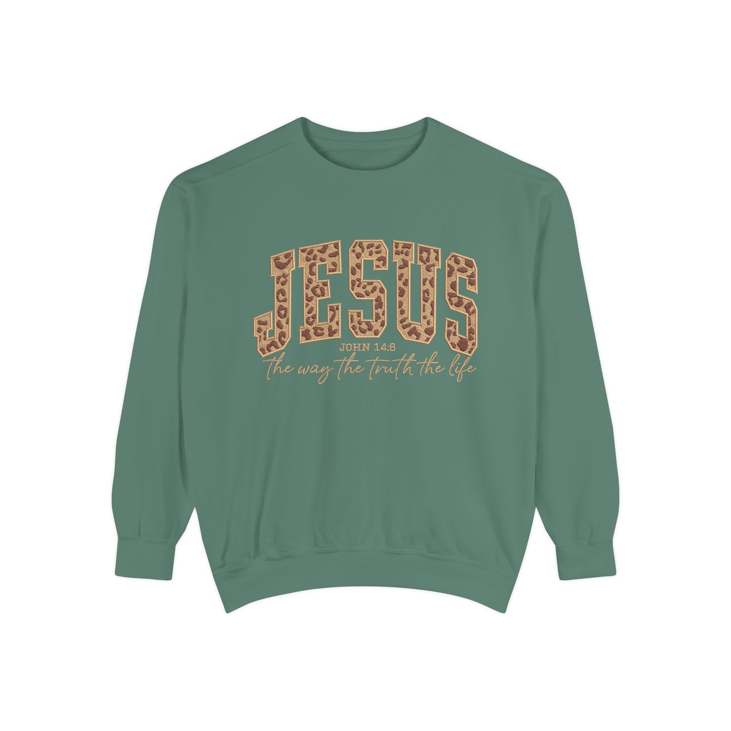 Jesus Leopard Print Sweatshirt — "Jesus: The Way, The Truth, The Life" Christian Crewneck