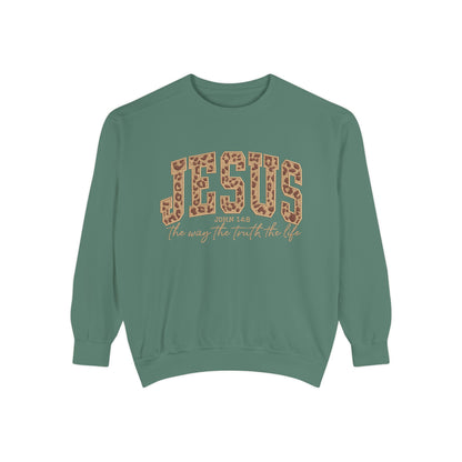 Jesus Leopard Print Sweatshirt — "Jesus: The Way, The Truth, The Life" Christian Crewneck