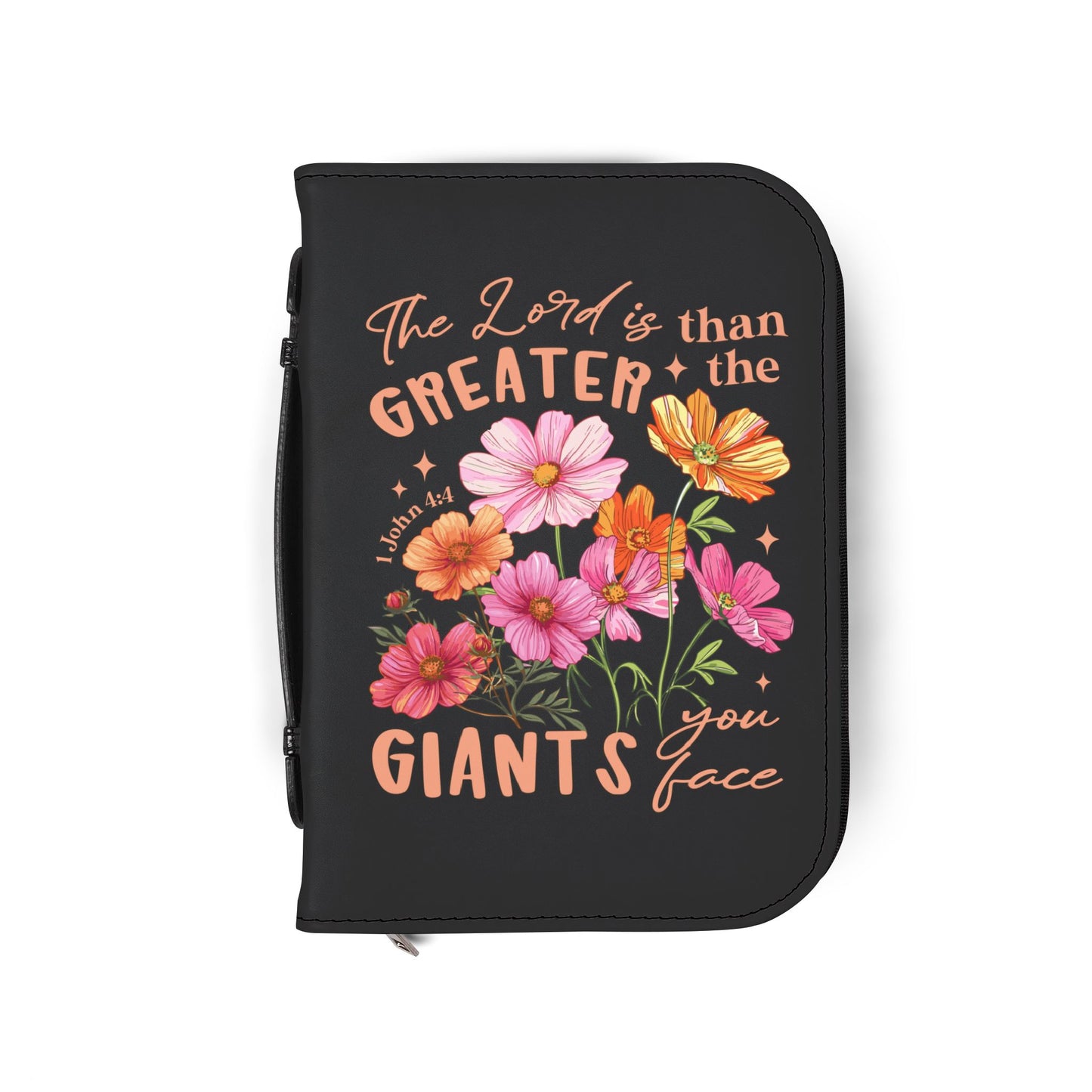 Bible Cover - "The Lord is Greater than the Giants You Face" Floral Zippered Bible Case