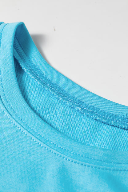 Light Blue Drop Shoulder Loose Casual T Shirt Mini Dress