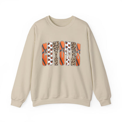 Crewneck Sweatshirt — Fall Leopard & Basketball Graphic