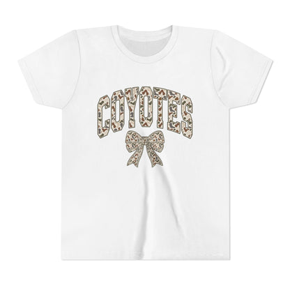 Youth Coyotes CAMO Print Tee with Bow — Girls' School Spirit Shirt