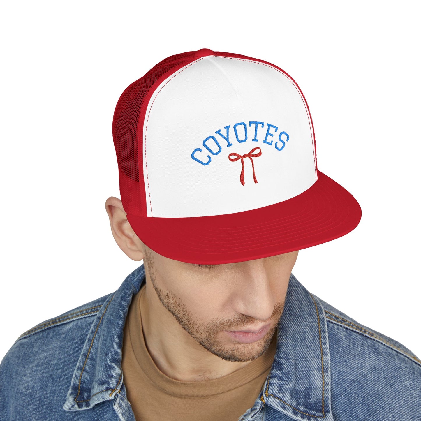Coyotes Embroidered Trucker Cap — Retro Script Mesh Baseball Hat