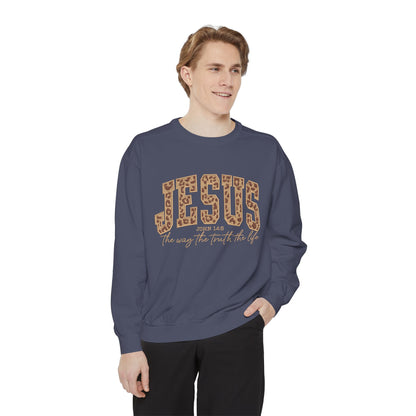Jesus Leopard Print Sweatshirt — "Jesus: The Way, The Truth, The Life" Christian Crewneck