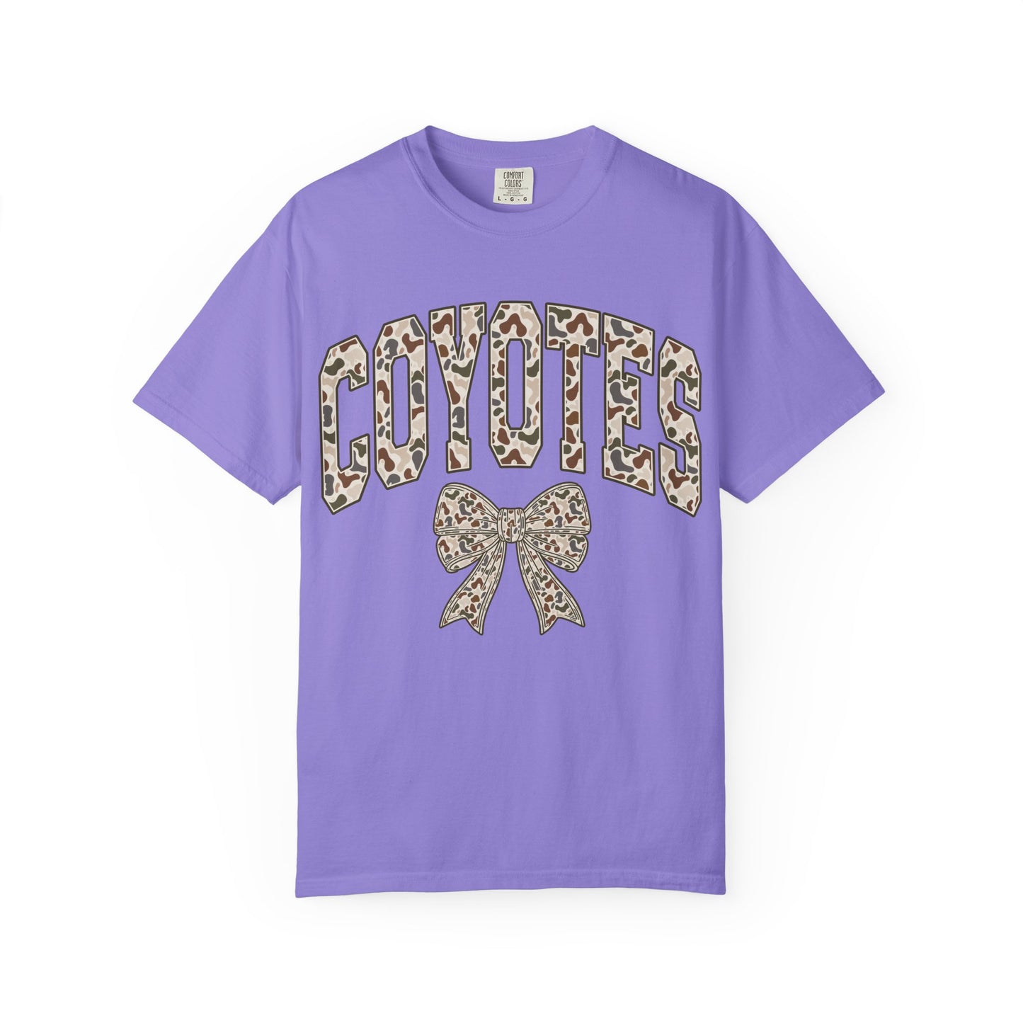 Coyotes Camo Print T-Shirt with Bow — Cute Animal Print Team Tee