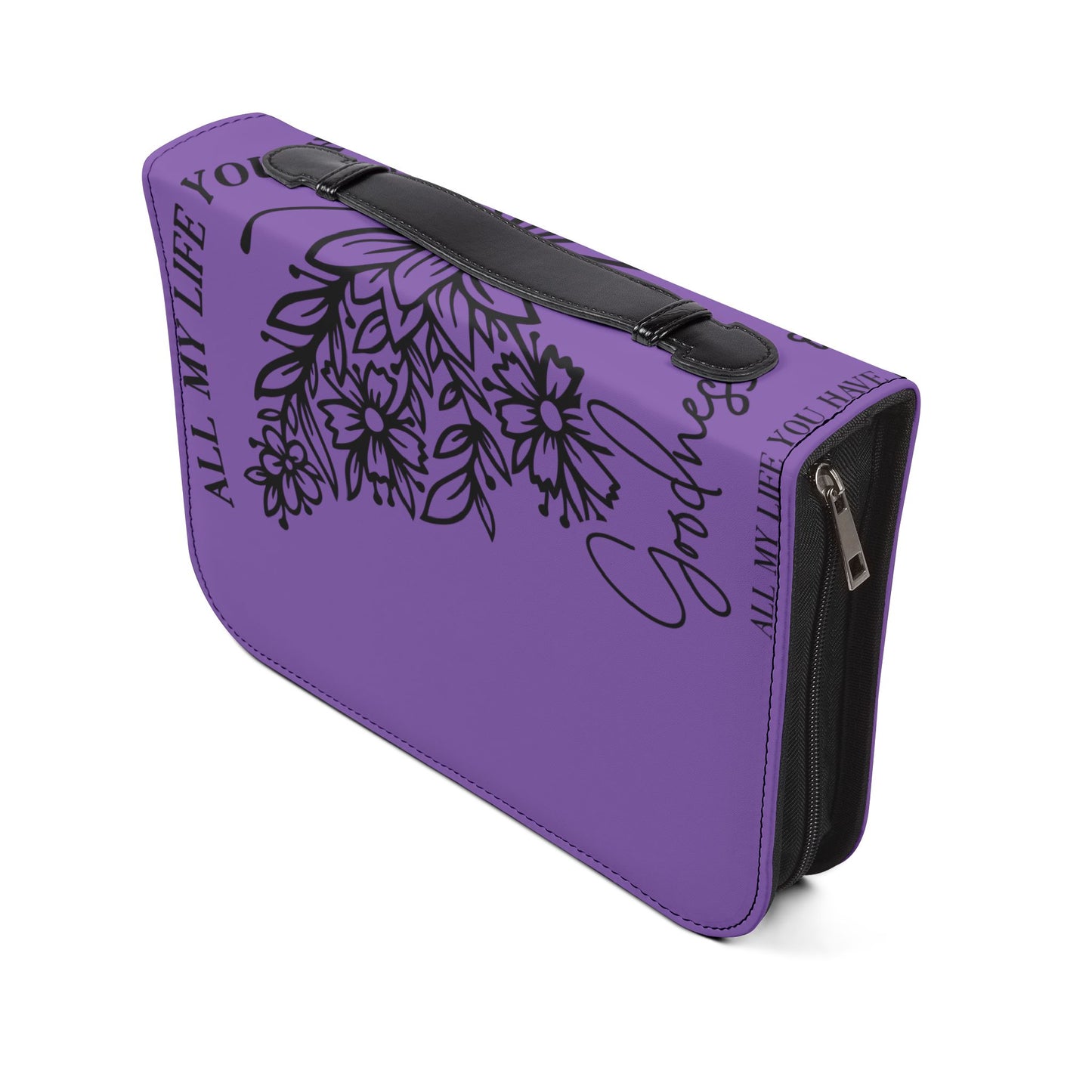 Bible Cover — Purple Butterfly Floral Zippered Bible Case with "All My Life You’ve Been So Good"
