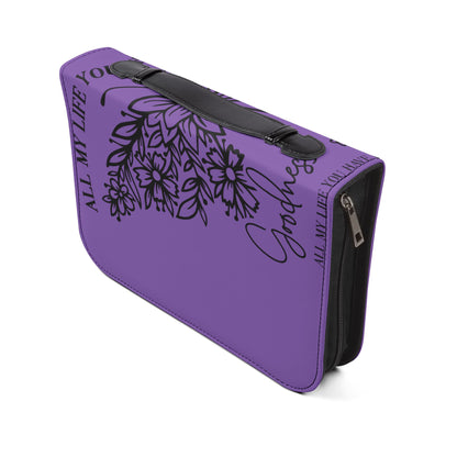 Bible Cover — Purple Butterfly Floral Zippered Bible Case with "All My Life You’ve Been So Good"