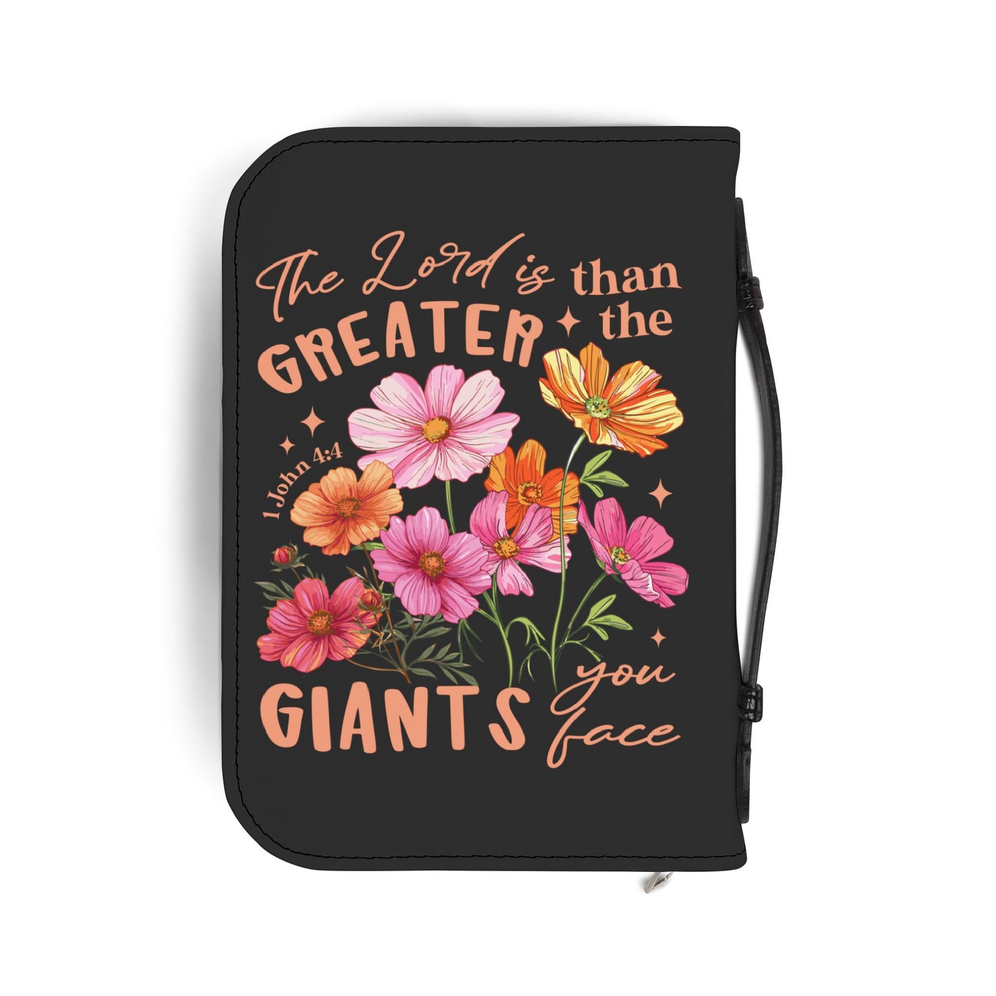 Bible Cover - "The Lord is Greater than the Giants You Face" Floral Zippered Bible Case