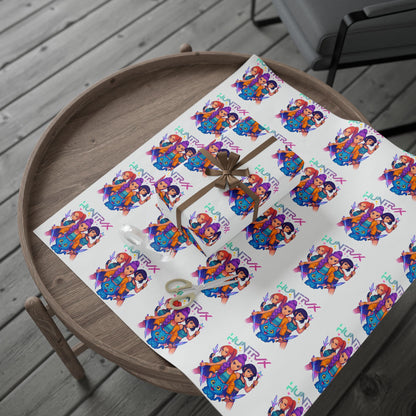 Custom Character Pattern Wrapping Paper – Colorful Cartoon Portraits (HUNTRX Text)
