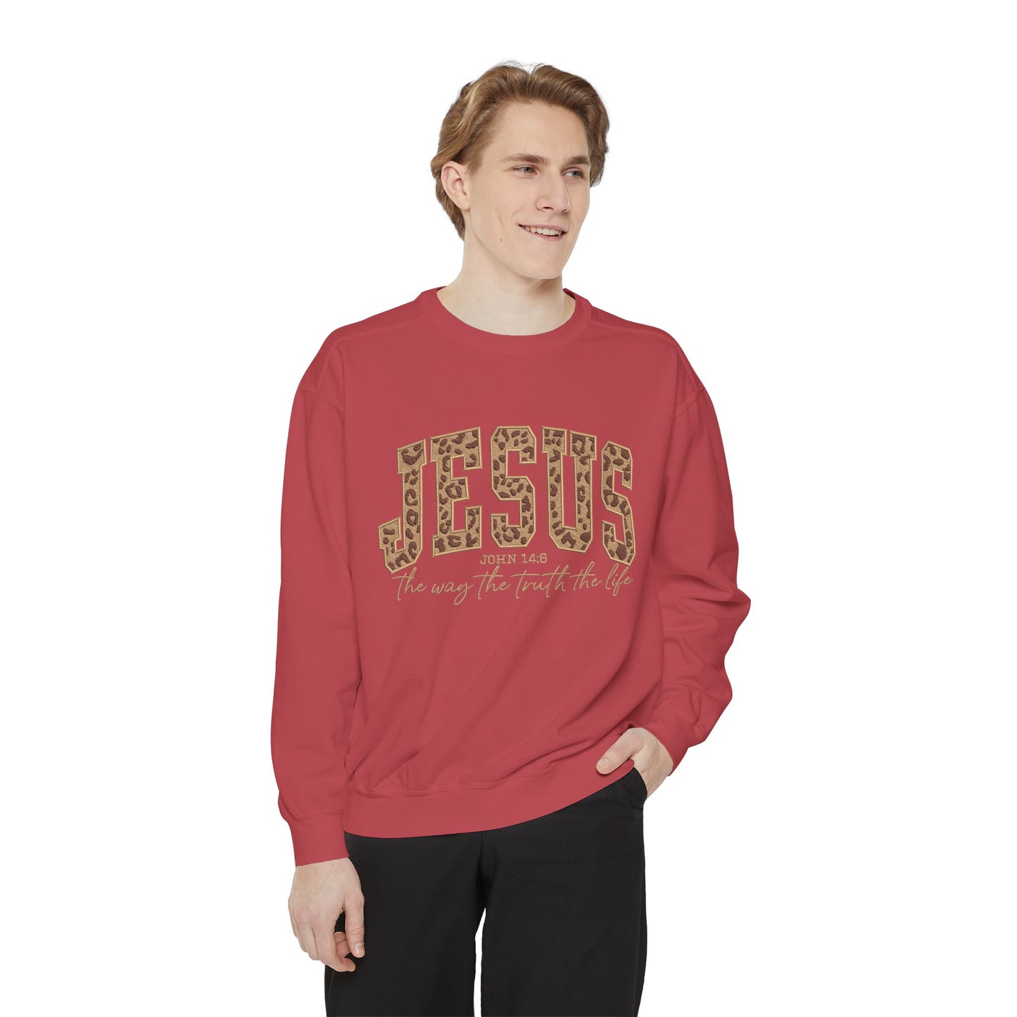 Jesus Leopard Print Sweatshirt — "Jesus: The Way, The Truth, The Life" Christian Crewneck
