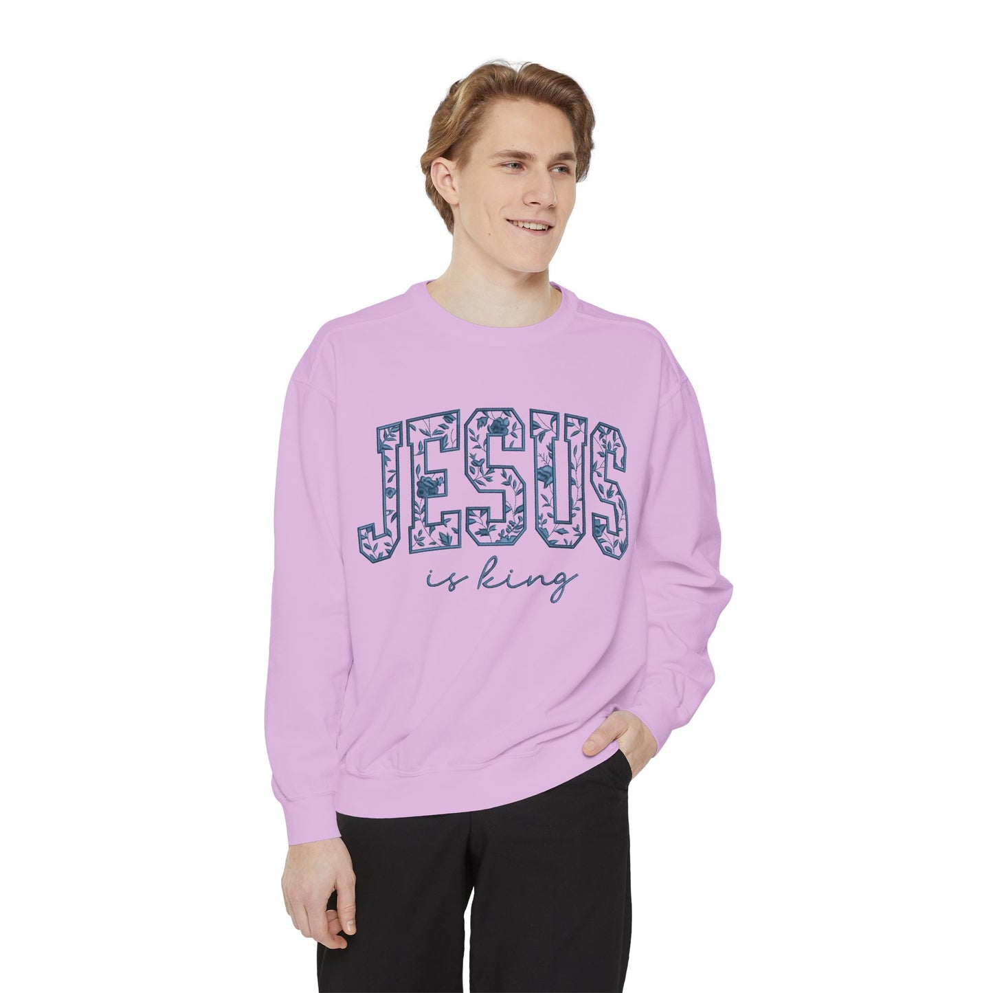 Jesus Is King Floral-Print Sweatshirt — Christian Faith Crewneck