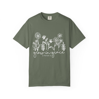 Grow in Grace T-Shirt — Floral 2 Peter 3:18 Christian Tee