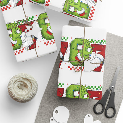 Grinch Santa Pattern Wrapping Paper | Holiday Christmas Gift Wrap Roll