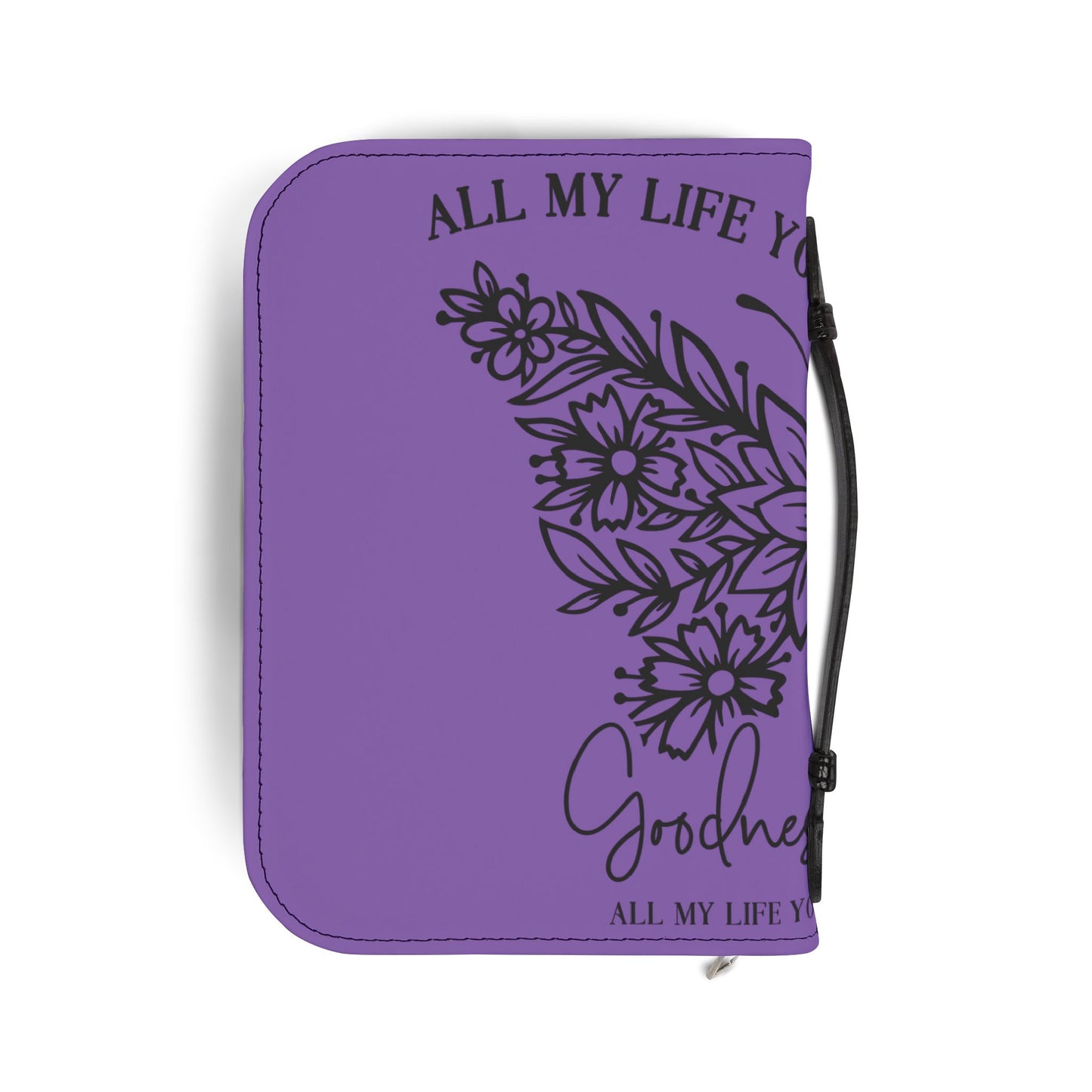 Bible Cover — Purple Butterfly Floral Zippered Bible Case with "All My Life You’ve Been So Good"